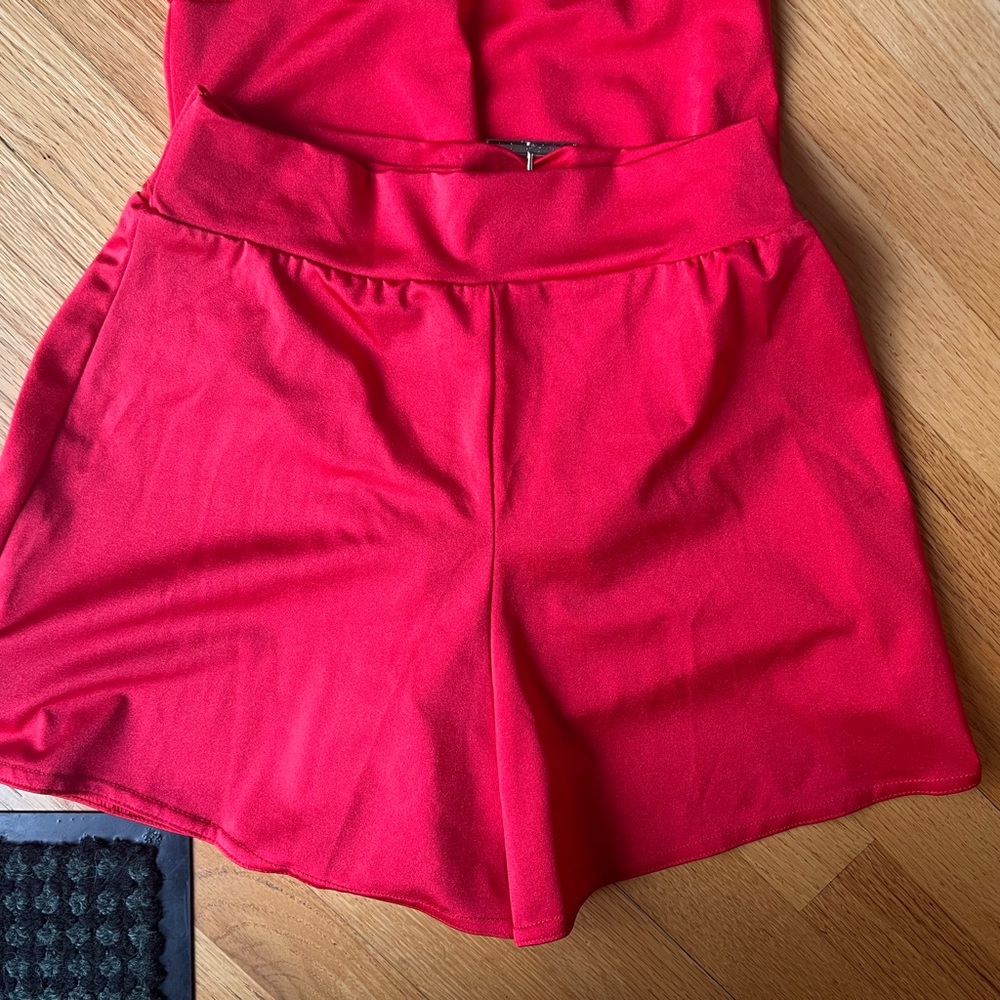 Kelle Red Dance costume- leotard/shorts, adult small - Picture 7 of 9